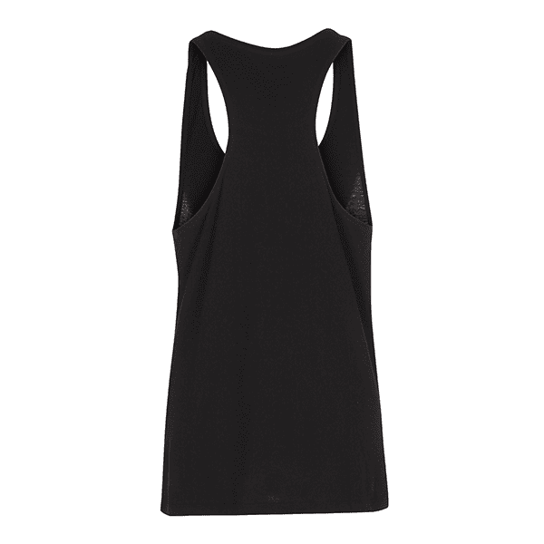 Sort tanktop set bagfra med bryderryg-design.